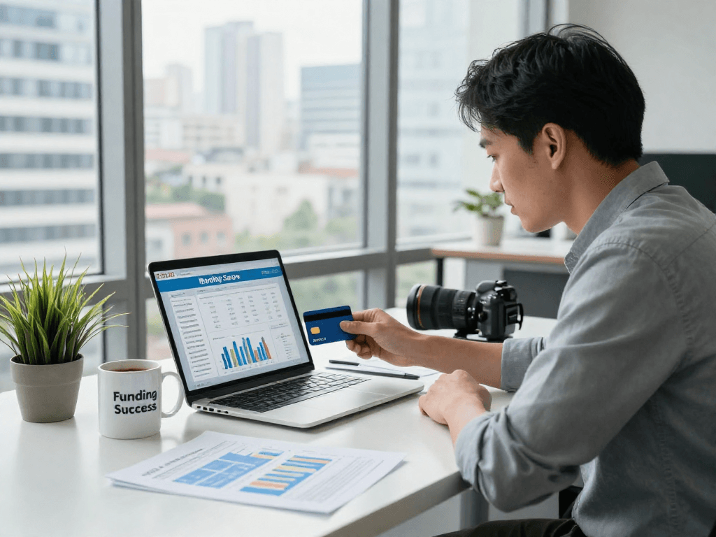 Best merchant cash advance UK no credit check - SME owner analyzing card sales data in a modern office.